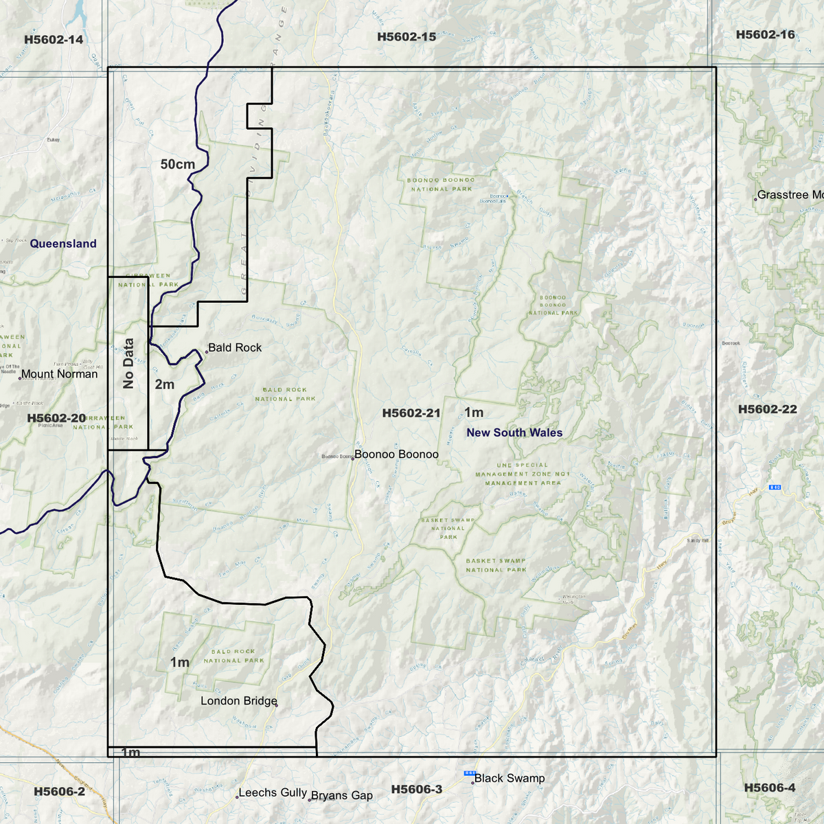 Boonoo 50cm, 1m & 2m Digital Elevation Models (H5602-21)