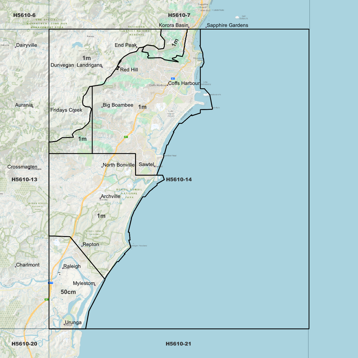 Coffs Harbour 50cm & 1m Digital Elevation Models (H5610-14)