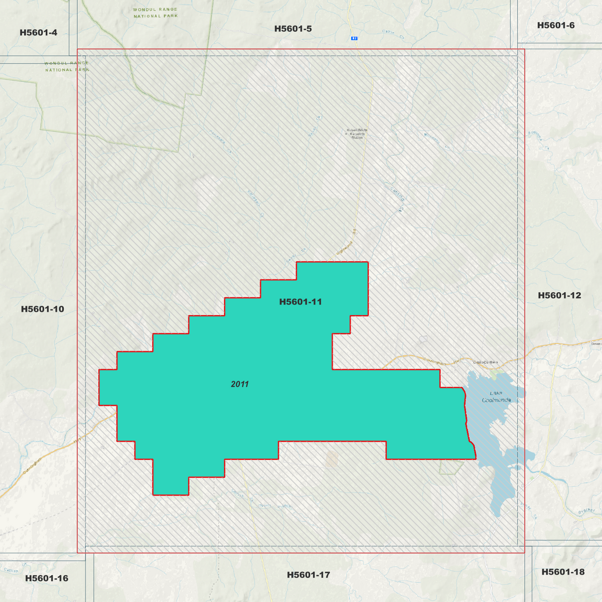 Inglewood 1m metadata index showing the survey coverage area labelled 2011.
