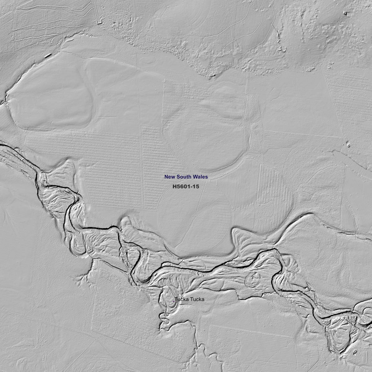 Close-up Tucka Tucka 2m hillshade showing local terrain detail.
