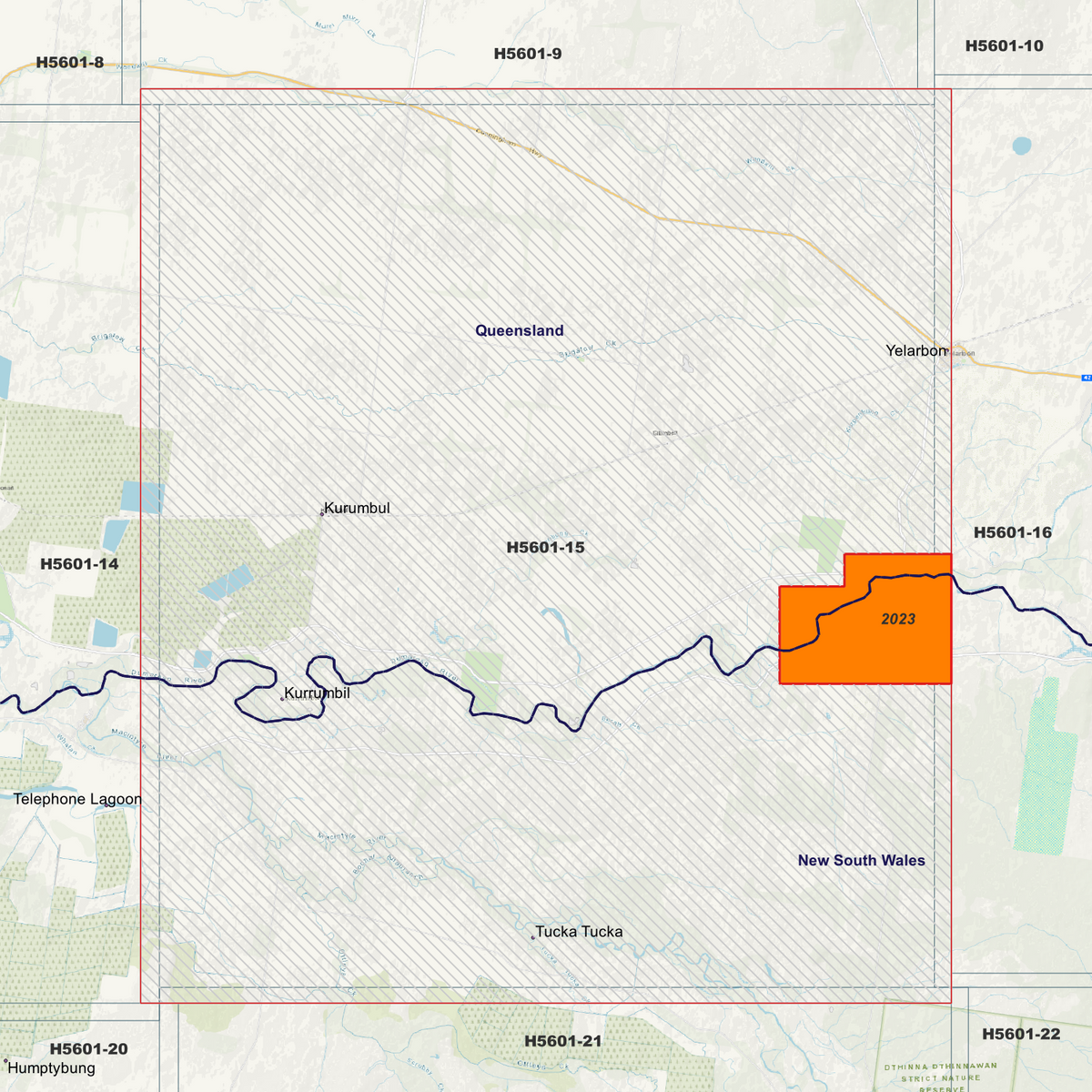 Tucka Tucka 50cm metadata index showing coloured survey coverage areas with date labels.

