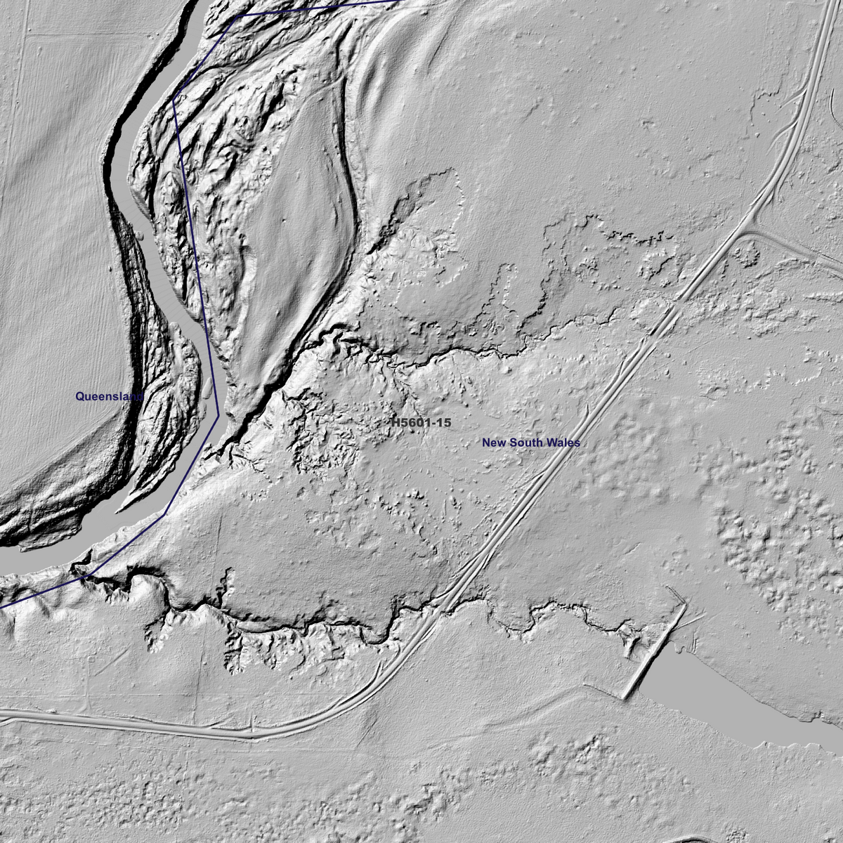 Close-up Tucka Tucka 50cm hillshade showing local terrain detail.
