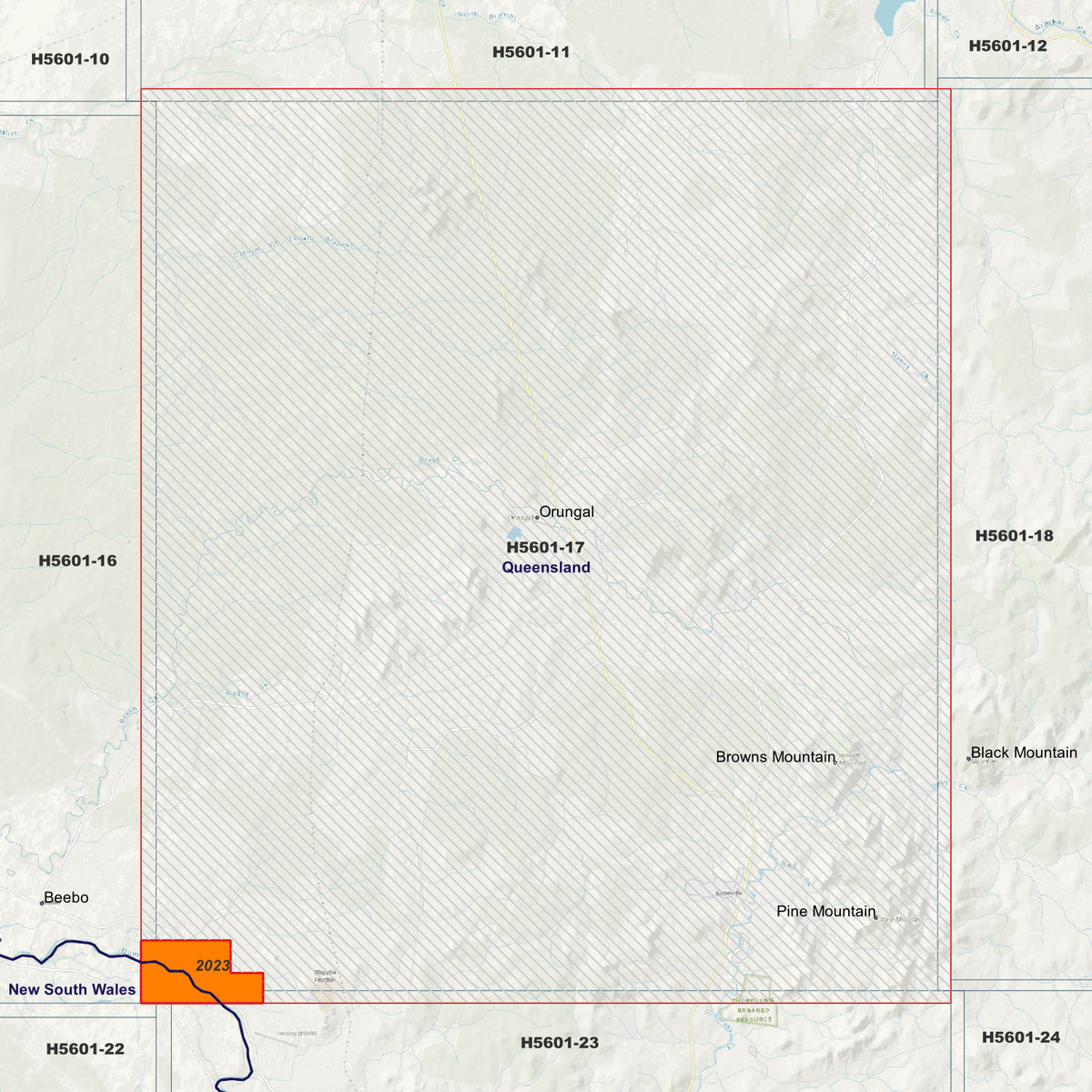Orungal 50cm metadata index showing coloured survey coverage areas with date labels.
