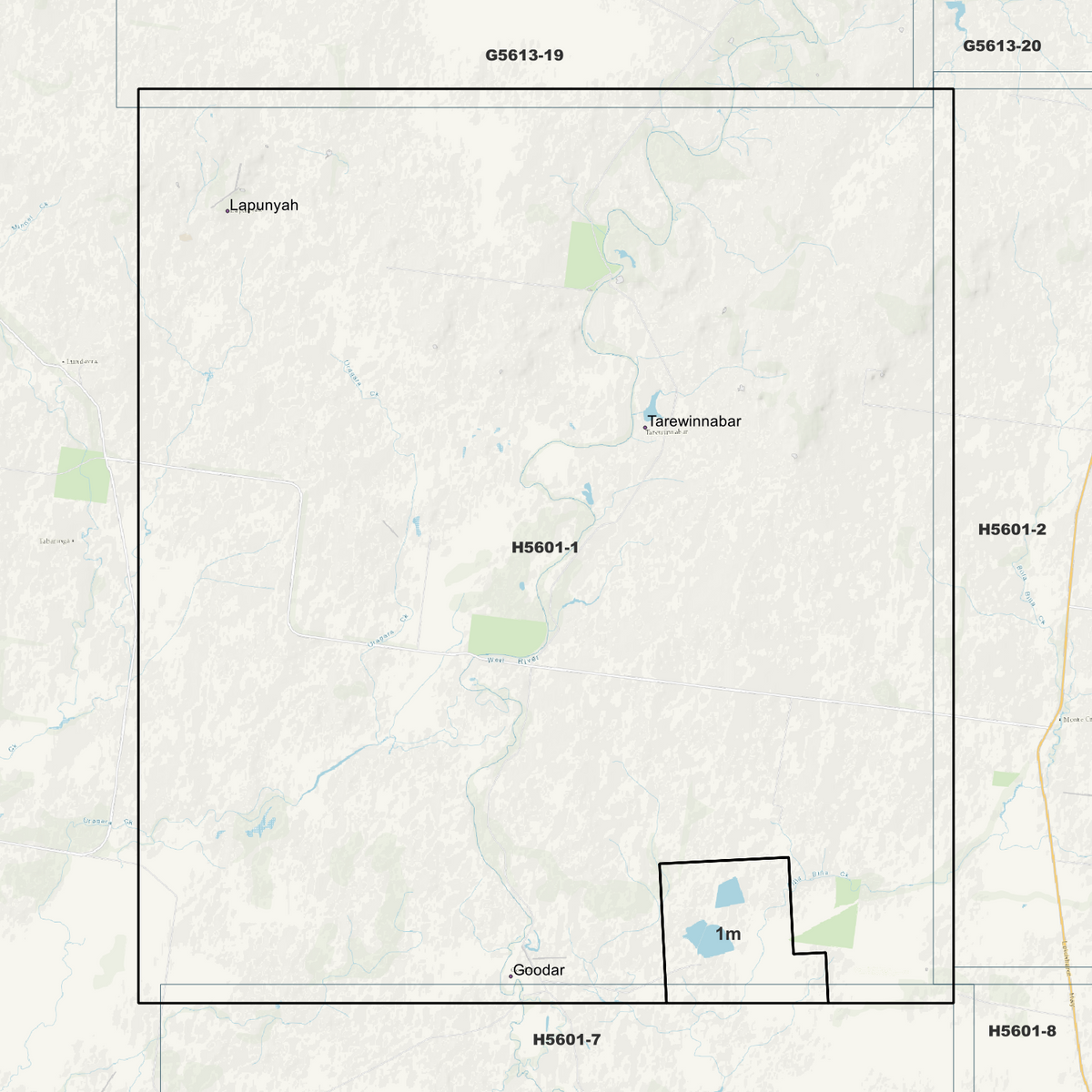Tarewinnabar background map showing data coverage boundaries without an elevation overlay.
