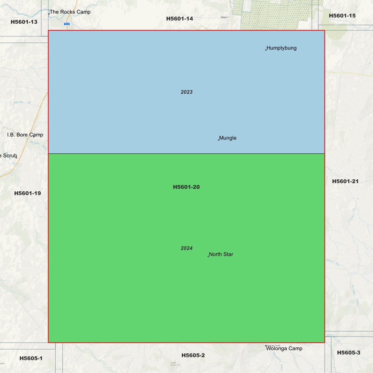 North Star 1m metadata index showing coloured survey coverage areas with date labels.

