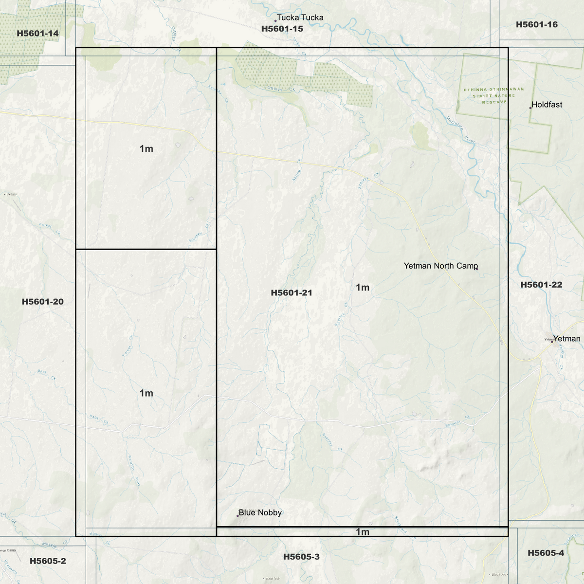 Ngoonyalah background map showing data coverage boundaries without an elevation overlay.
