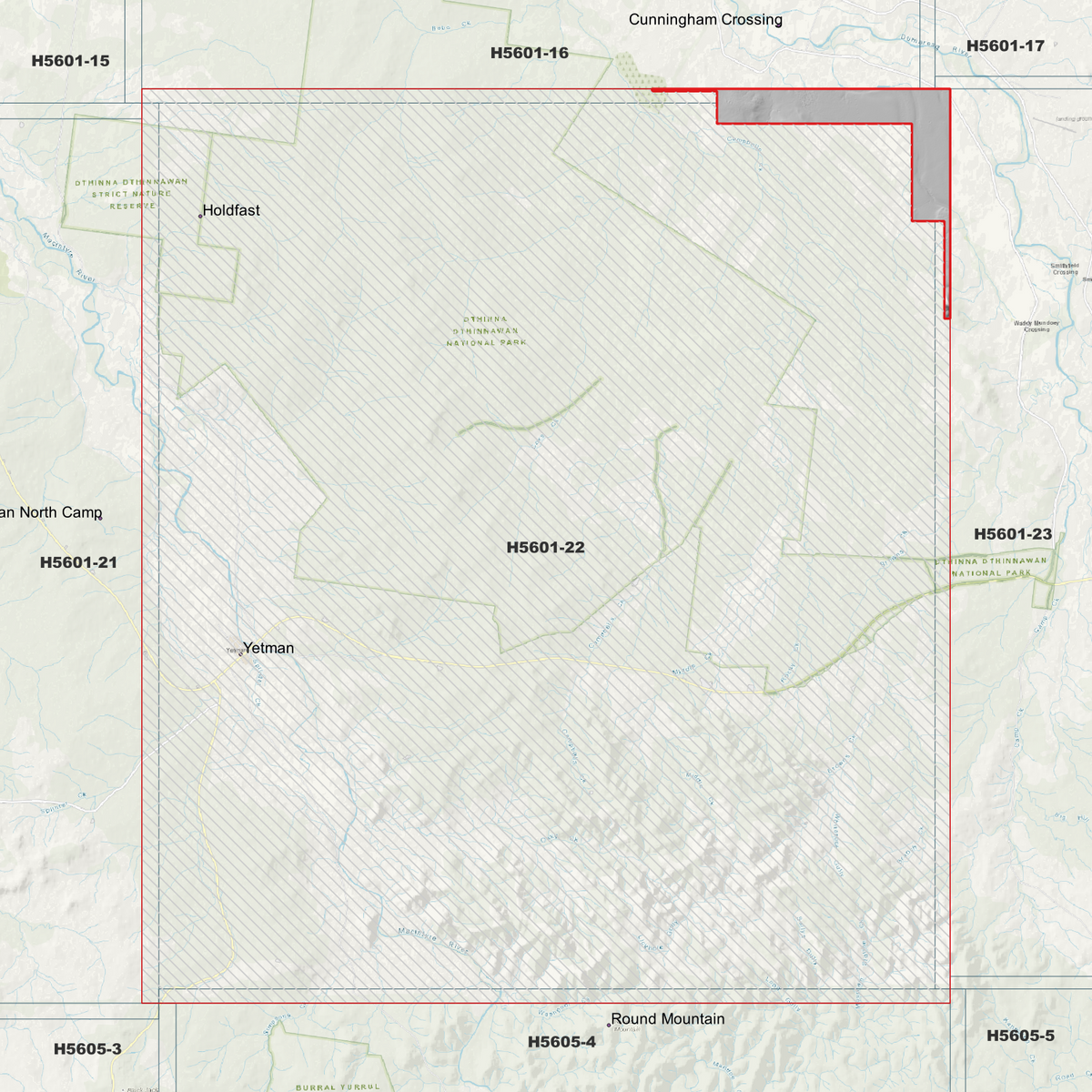 Yetman 50cm hillshade showing terrain relief within the outlined data coverage area.
