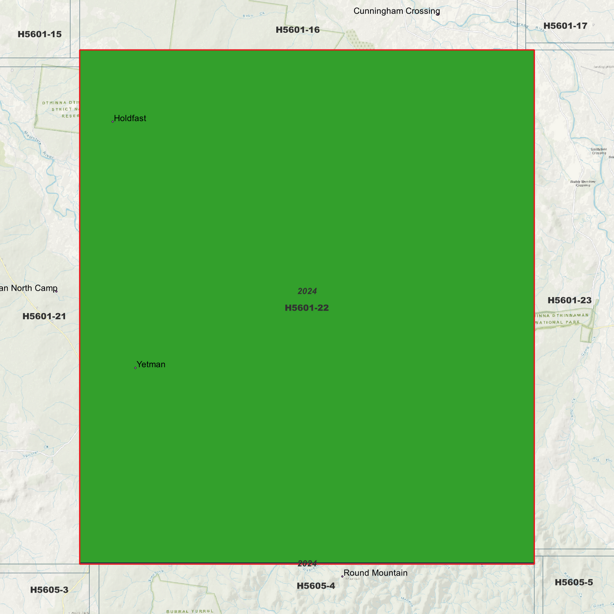 Yetman 1m metadata index showing coloured survey coverage areas with date labels.
