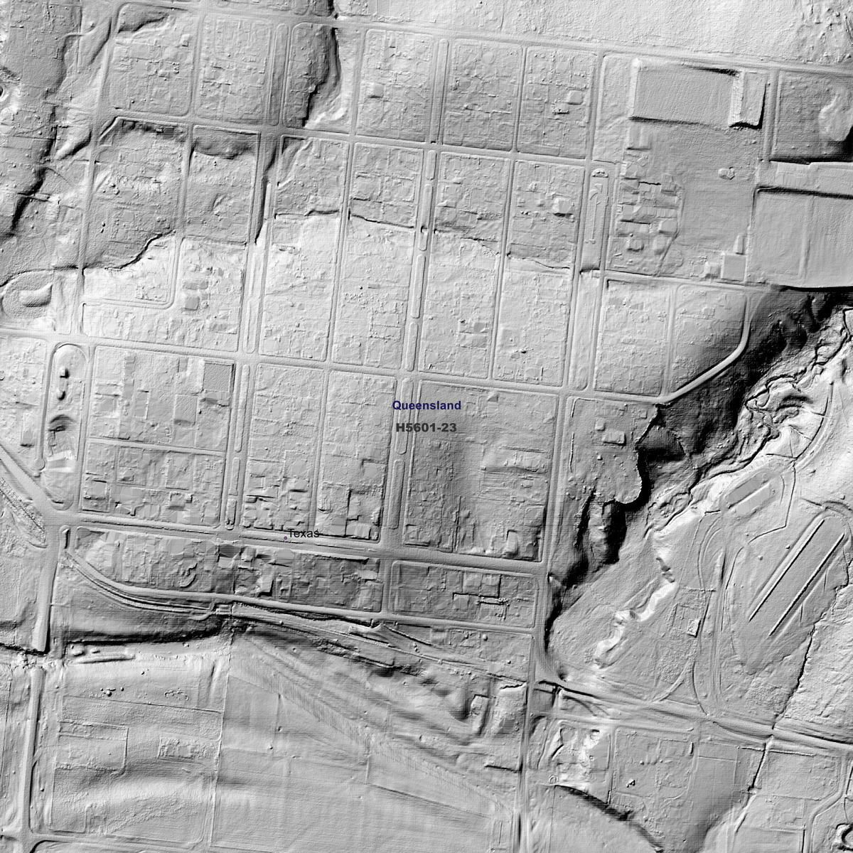 Close-up Texas 50cm hillshade showing local terrain detail.
