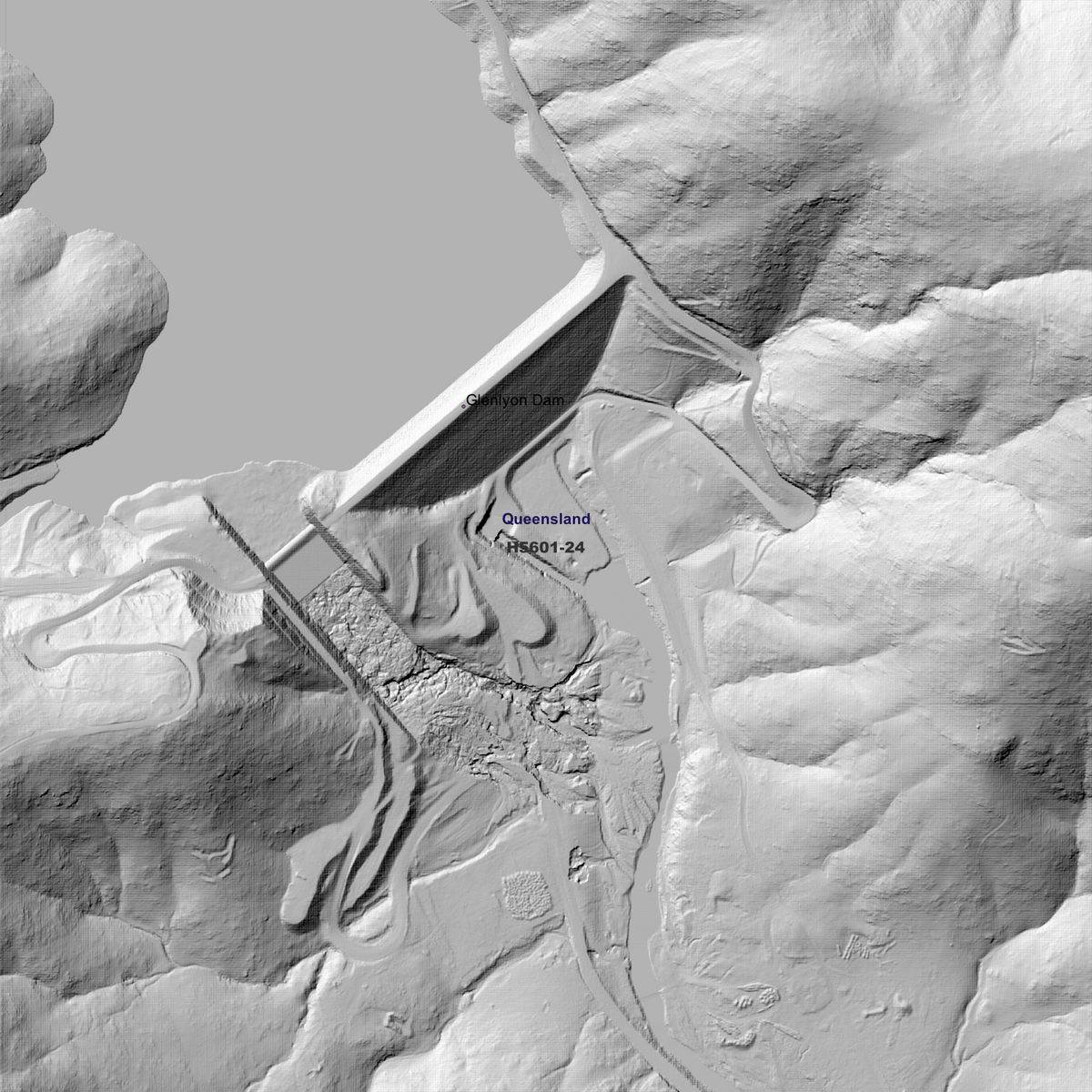 Close-up Glenlyon 50cm hillshade showing local terrain detail.
