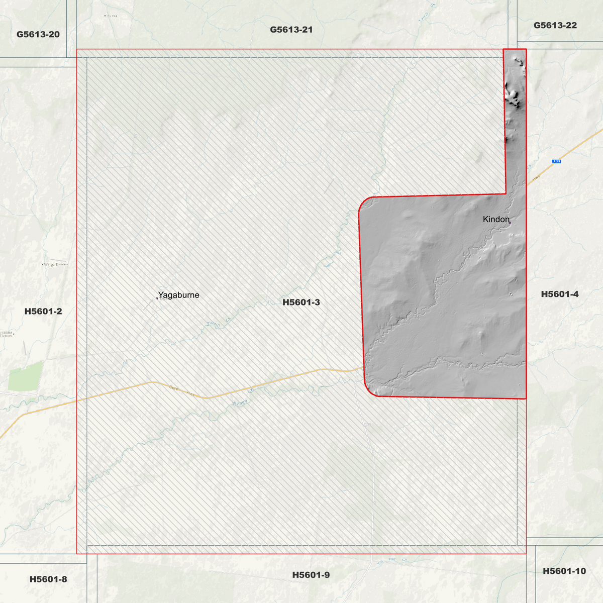Kindon 1m hillshade showing valleys within the eastern coverage area.
