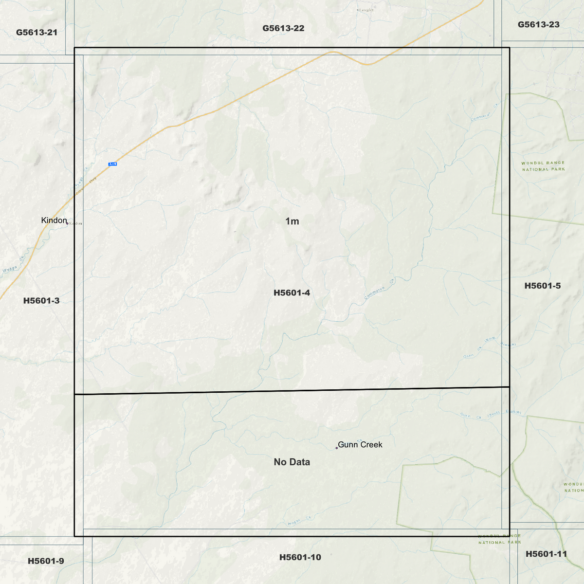 Gunn Creek background map showing data coverage boundaries without an elevation overlay.
