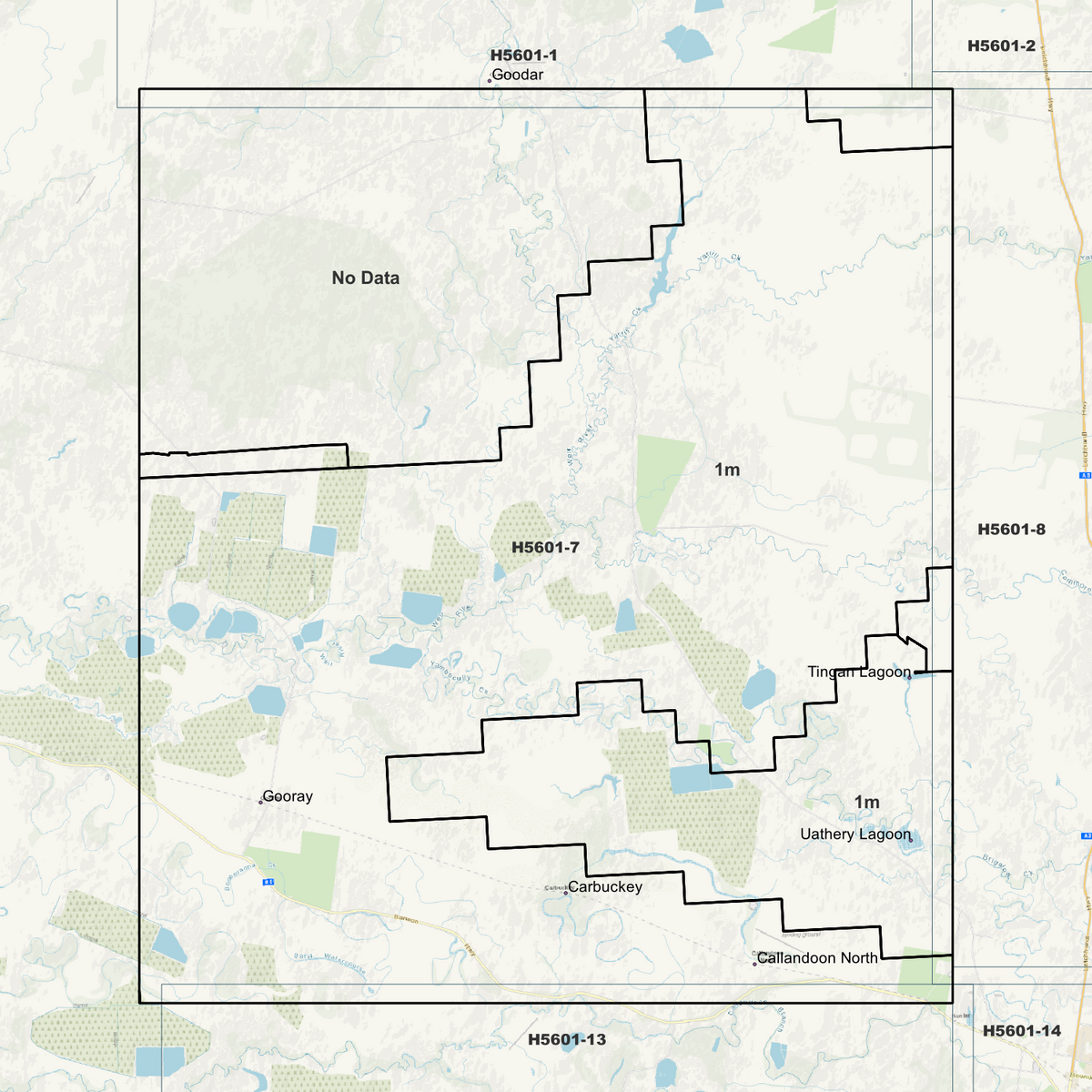 Gooray background map showing data coverage boundaries without an elevation overlay.
