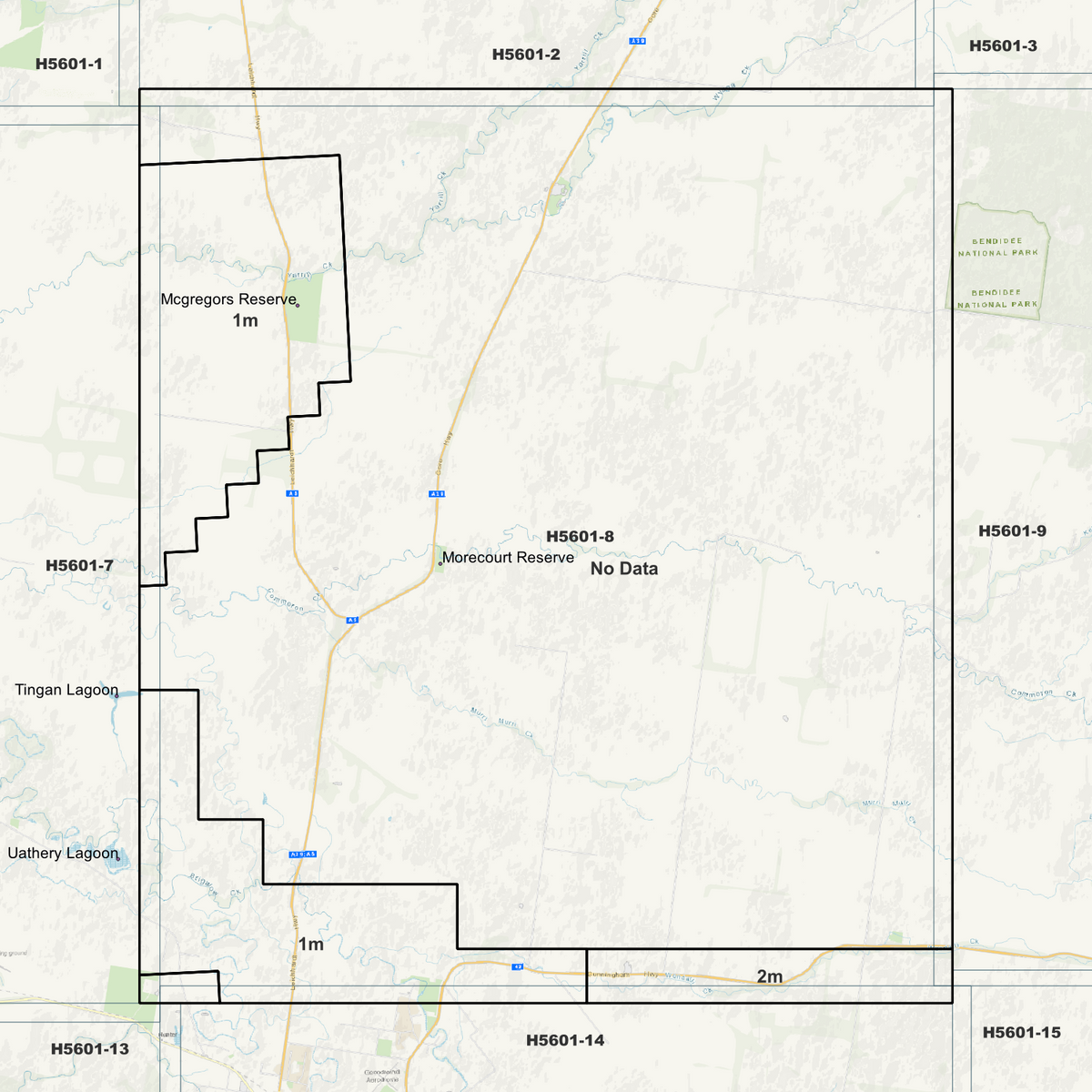 Murri Murri background map showing data coverage boundaries without an elevation overlay.
