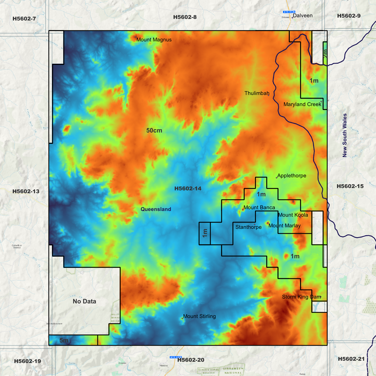 Stanthorpe 50cm, 1m & 5m Digital Elevation Models (H5602-14)