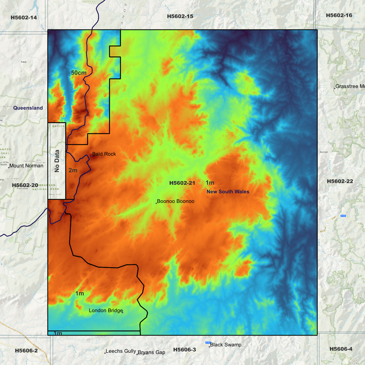 Boonoo 50cm, 1m & 2m Digital Elevation Models (H5602-21)