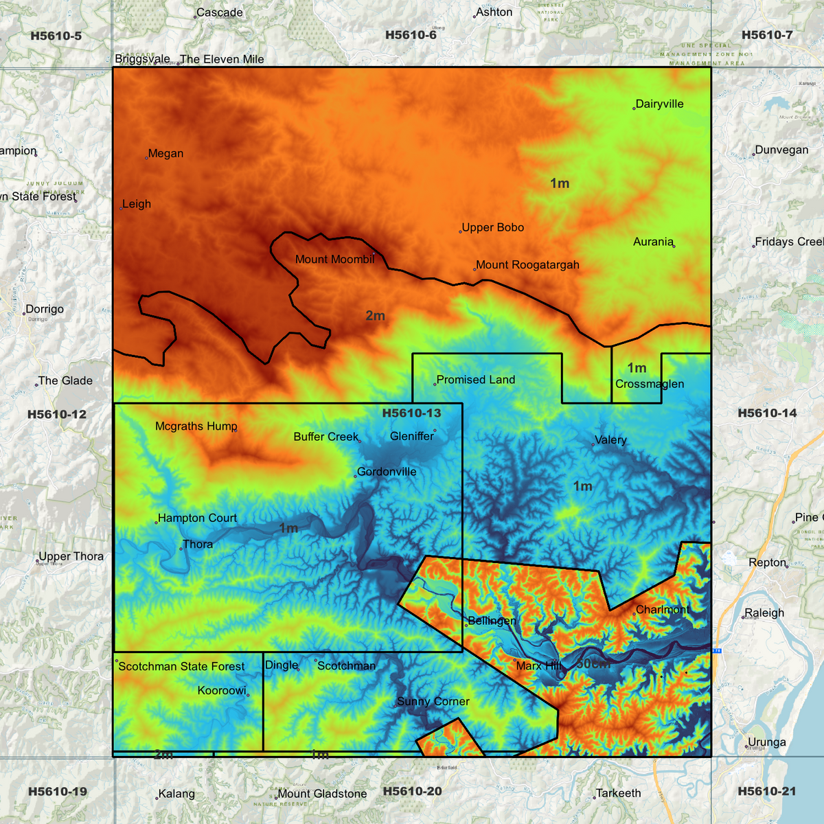 Bellingen 50cm, 1m & 2m Digital Elevation Models (H5610-13)