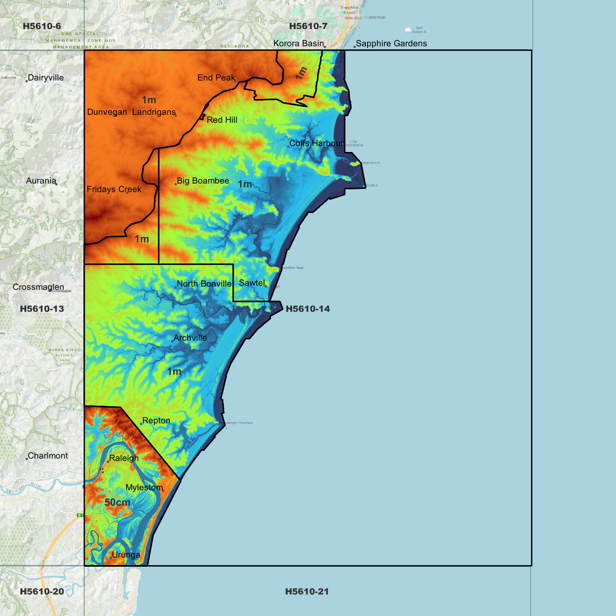 Coffs Harbour 50cm & 1m Digital Elevation Models (H5610-14)