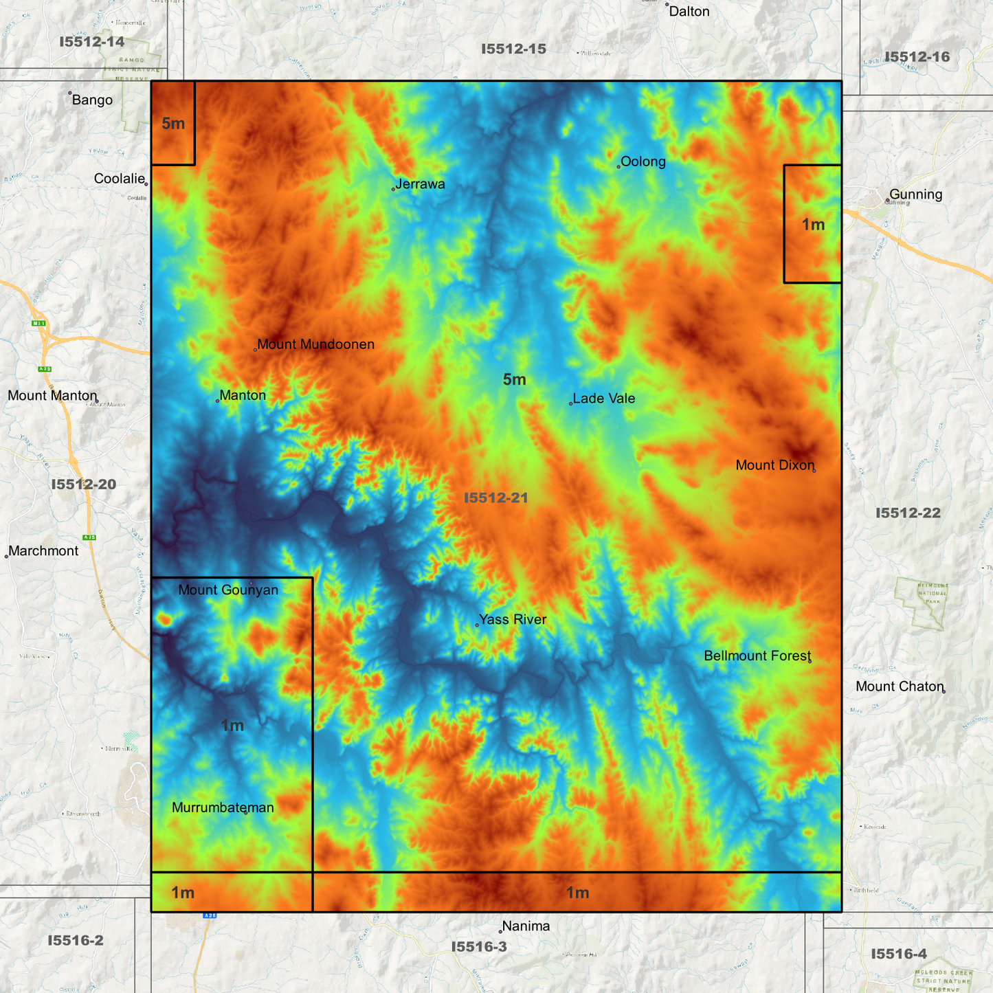 Murrumbateman 1m & 5m Digital Elevation Models (I5512-21)