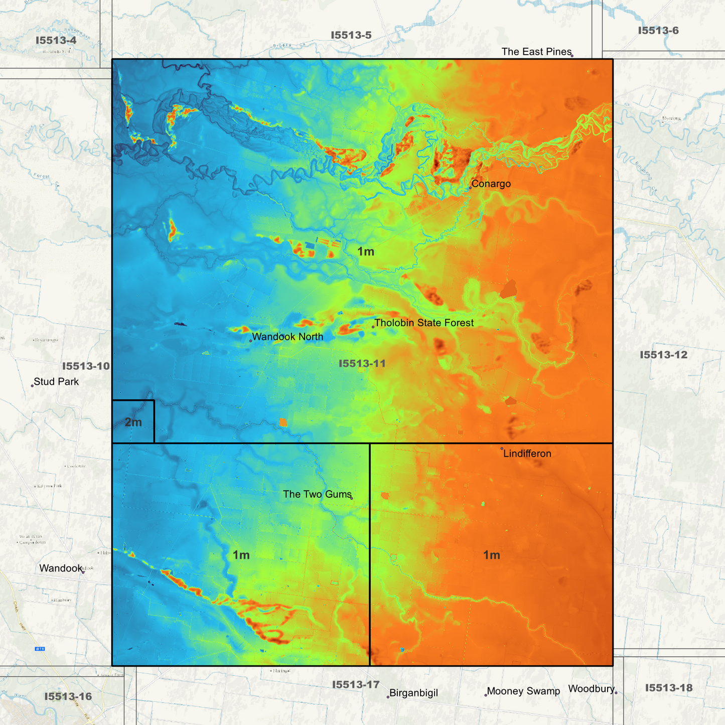 Conargo 1m & 2m Digital Elevation Models (I5513-11)
