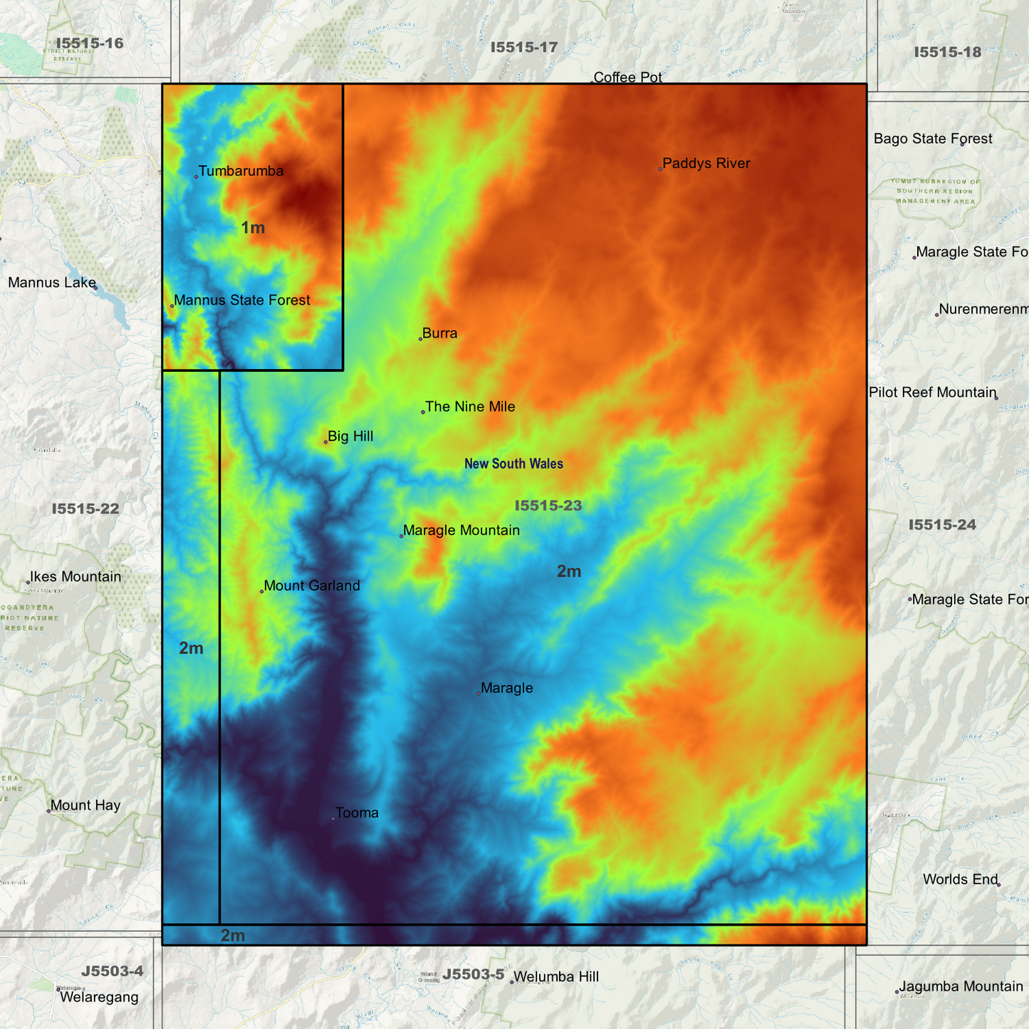Tumbarumba 1m & 2m Digital Elevation Models (I5515-23)