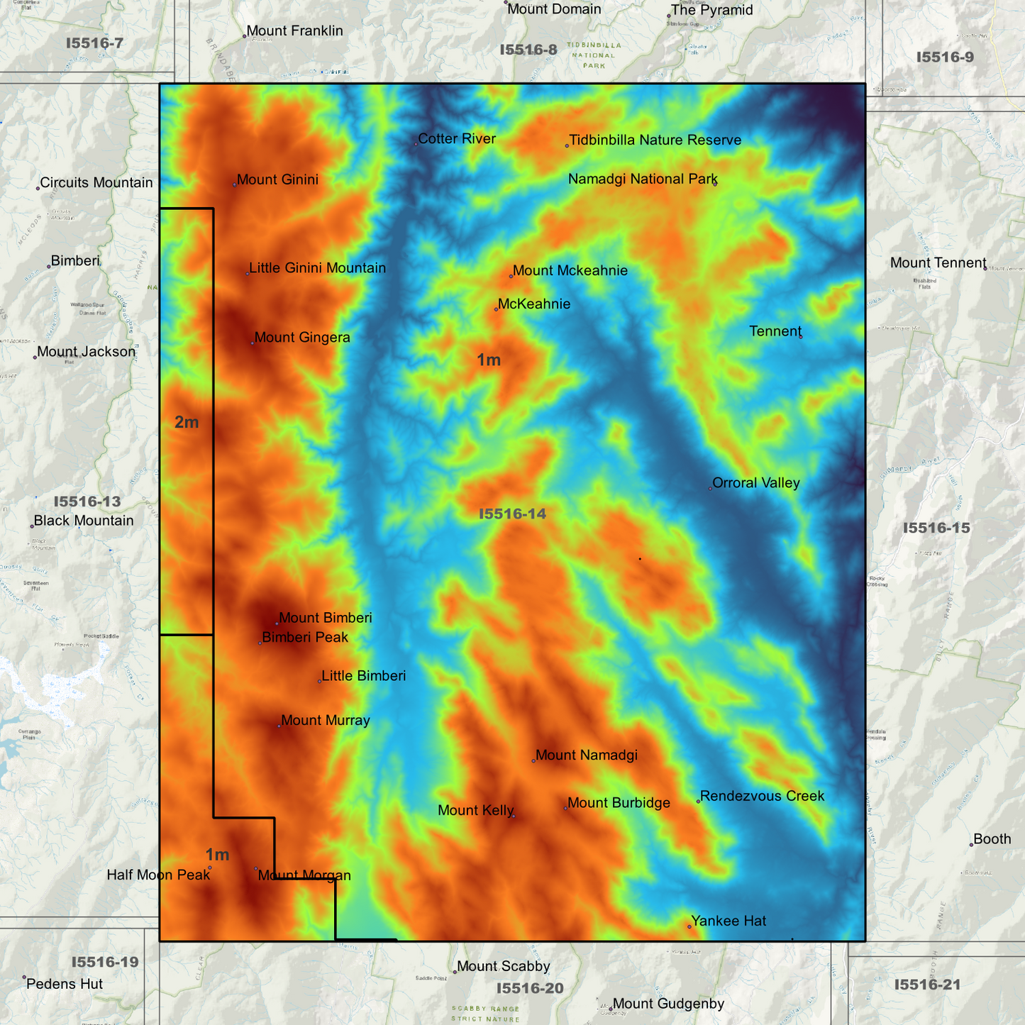 Bimberi 1m & 2m Digital Elevation Models (I5516-14)
