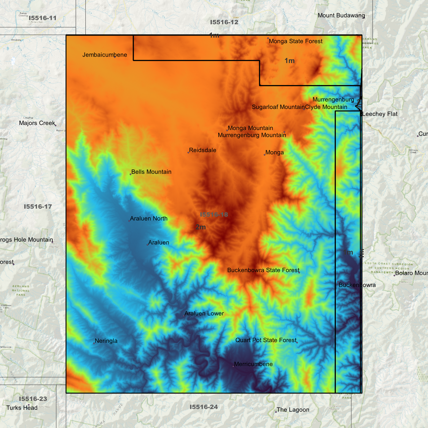 Araluen 1m & 2m Digital Elevation Models (I5516-18)