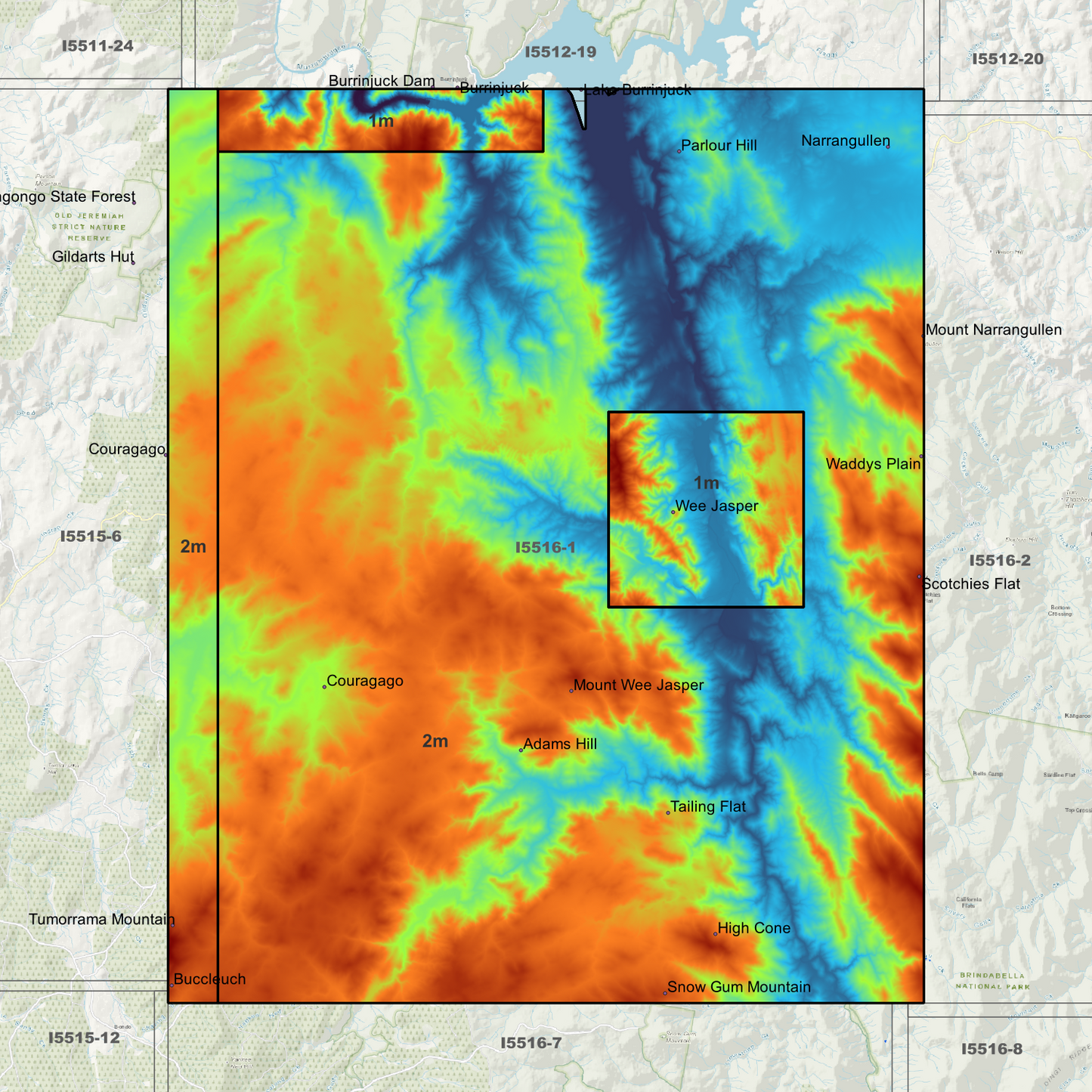 Wee Jasper 1m & 2m Digital Elevation Models (I5516-1)