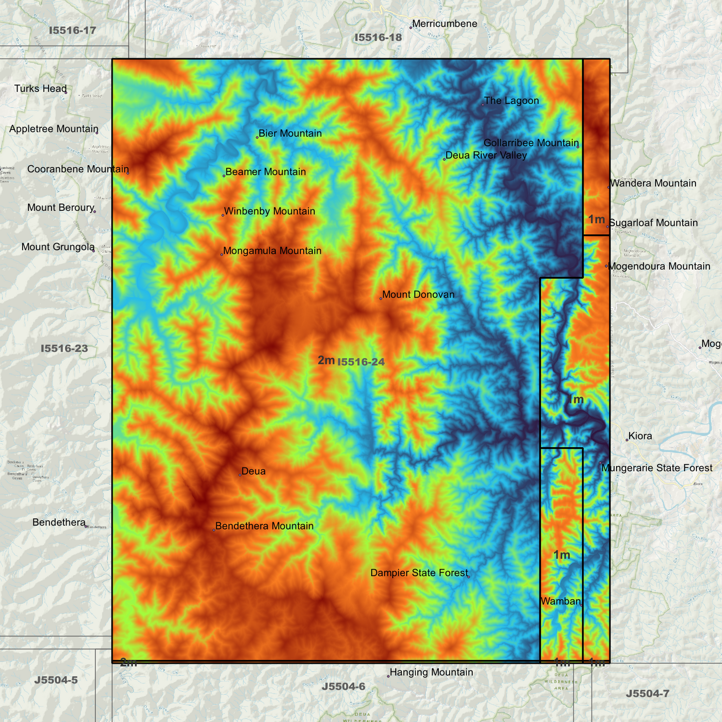 Deua 1m & 2m Digital Elevation Models (I5516-24)