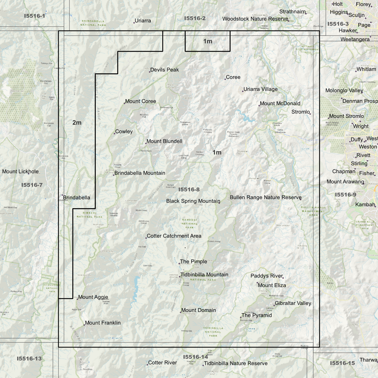 Brindabella 1m & 2m Digital Elevation Models (I5516-8)