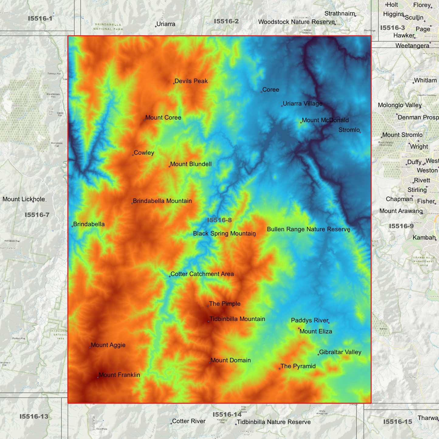 Brindabella 1m & 2m Digital Elevation Models (I5516-8)