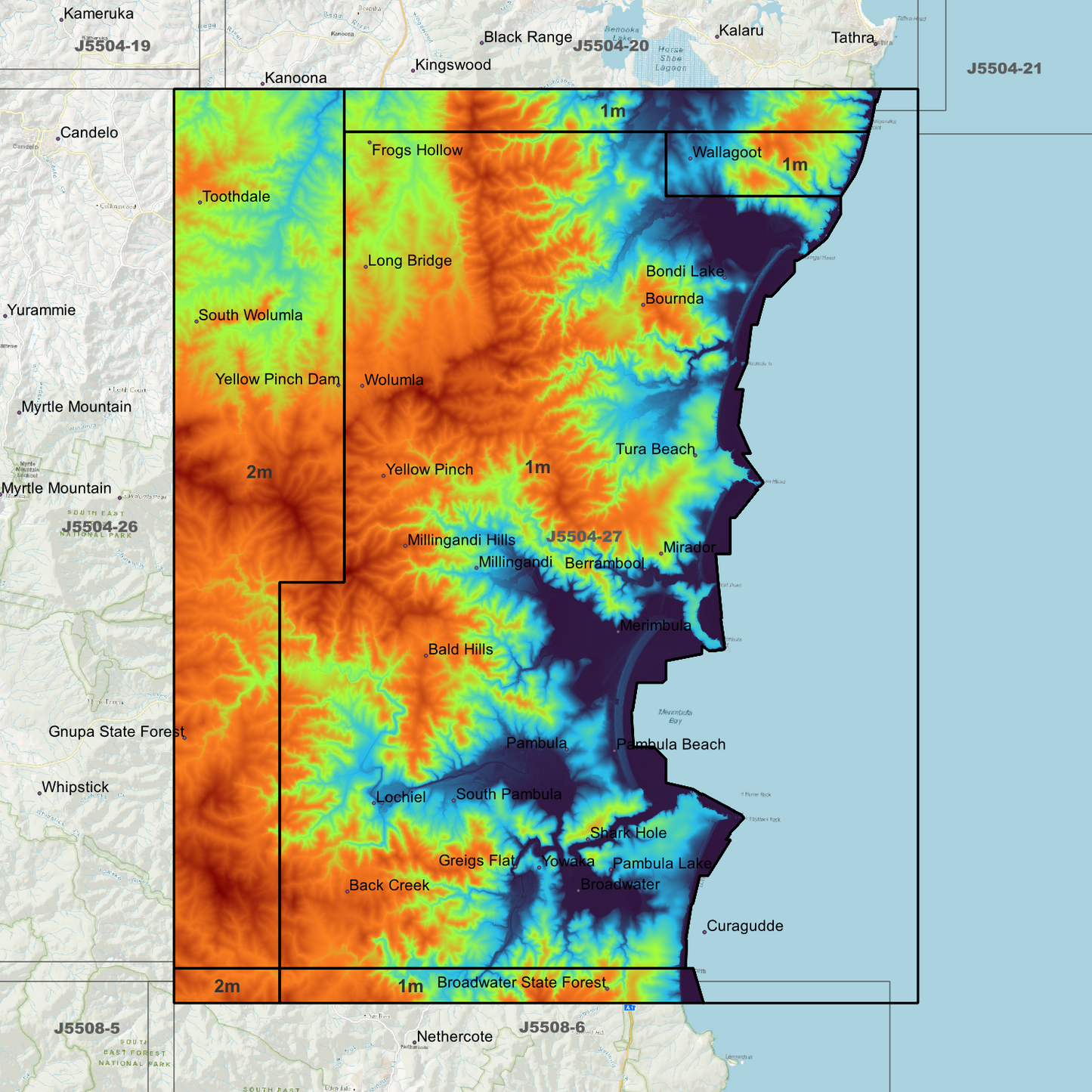 Merimbula 1m & 2m Digital Elevation Models (J5504-27)
